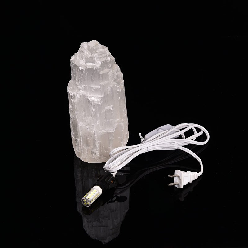AMOYSTONE 8" Natural Selenite Crystal Lamp White Gemstones Skyscraper Tower Healing Lights Small, Include Led Bulb Switch - Image 3